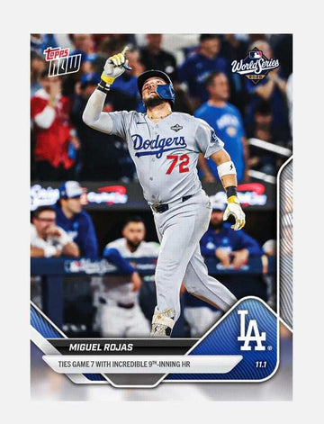 Miguel Rojas 2025 Topps NOW card capturing Dodgers World Series Game 7 9th inning home run moment