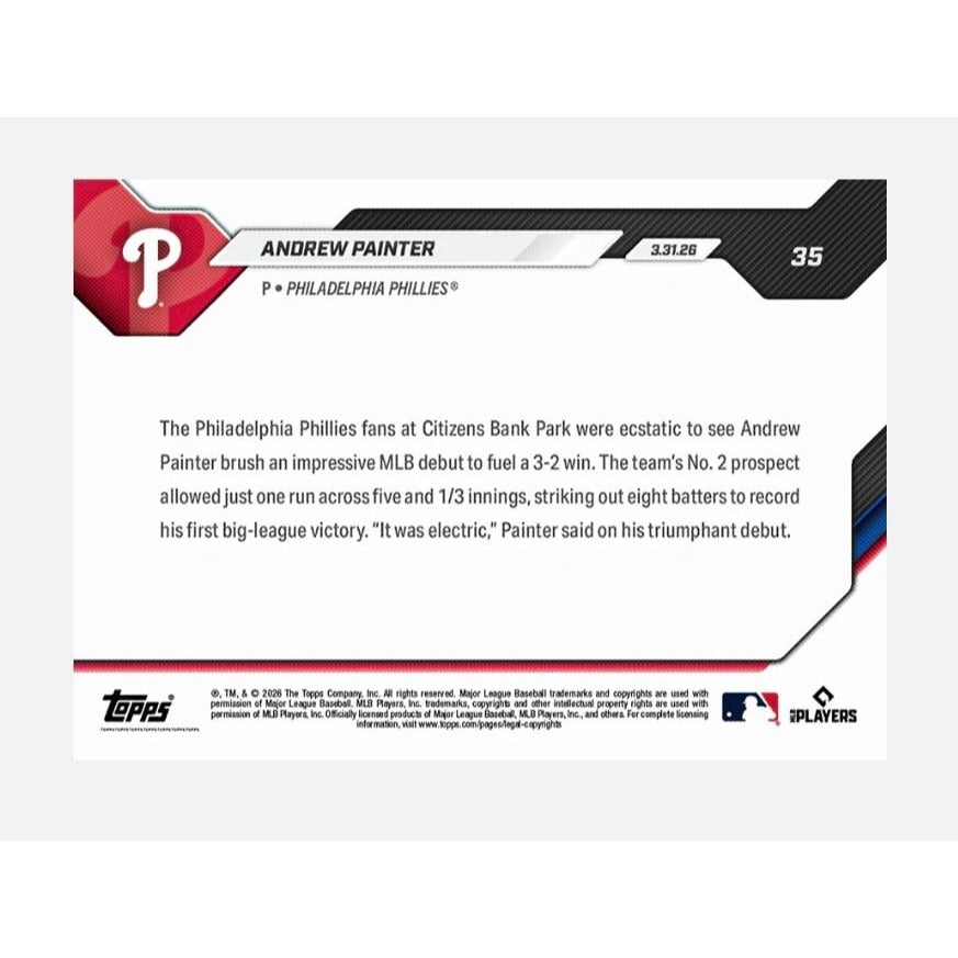 5528 PR Andrew Painter RC 2026 Topps NOW 35 MLB Phillies Rookie Debut Pitching