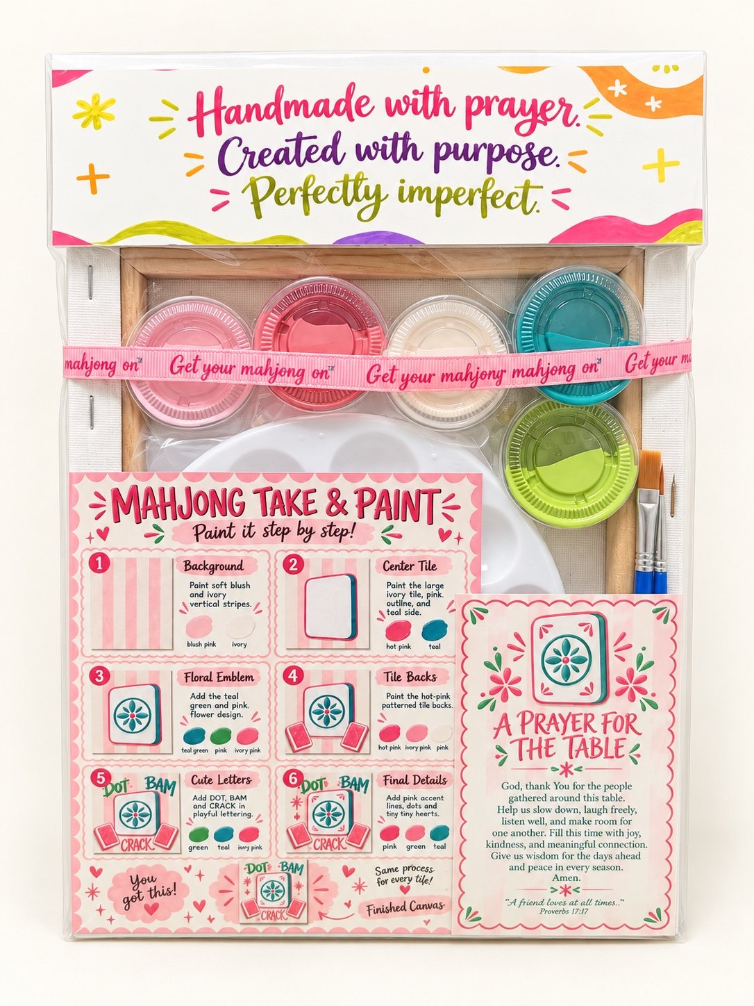 MAHJONG The Painted Prayer Take and Paint DIY Canvas Kit contents