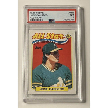 1989 Topps Baseball Jose Canseco All-Star MLB Oakland A's card graded PSA 7 in protective case