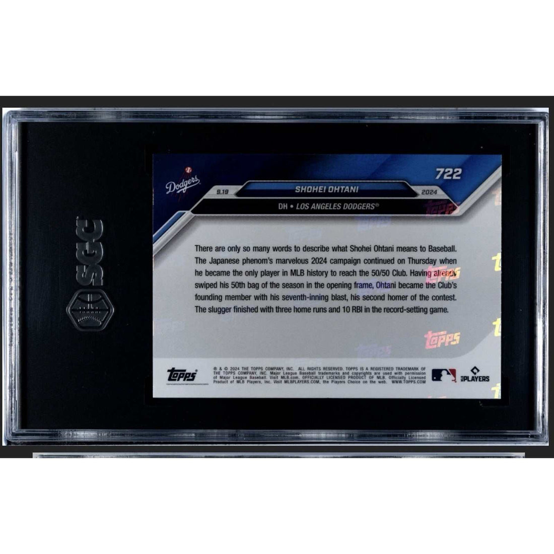 2024 Topps Now Shohei Ohtani #722 LA Dodgers 1st 50/50 Player SGC 9 baseball card