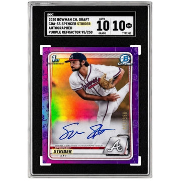 250 Spencer Strider RC Auto 2020 Bowman Chrome Draft Refractor MLB Braves SGC 10