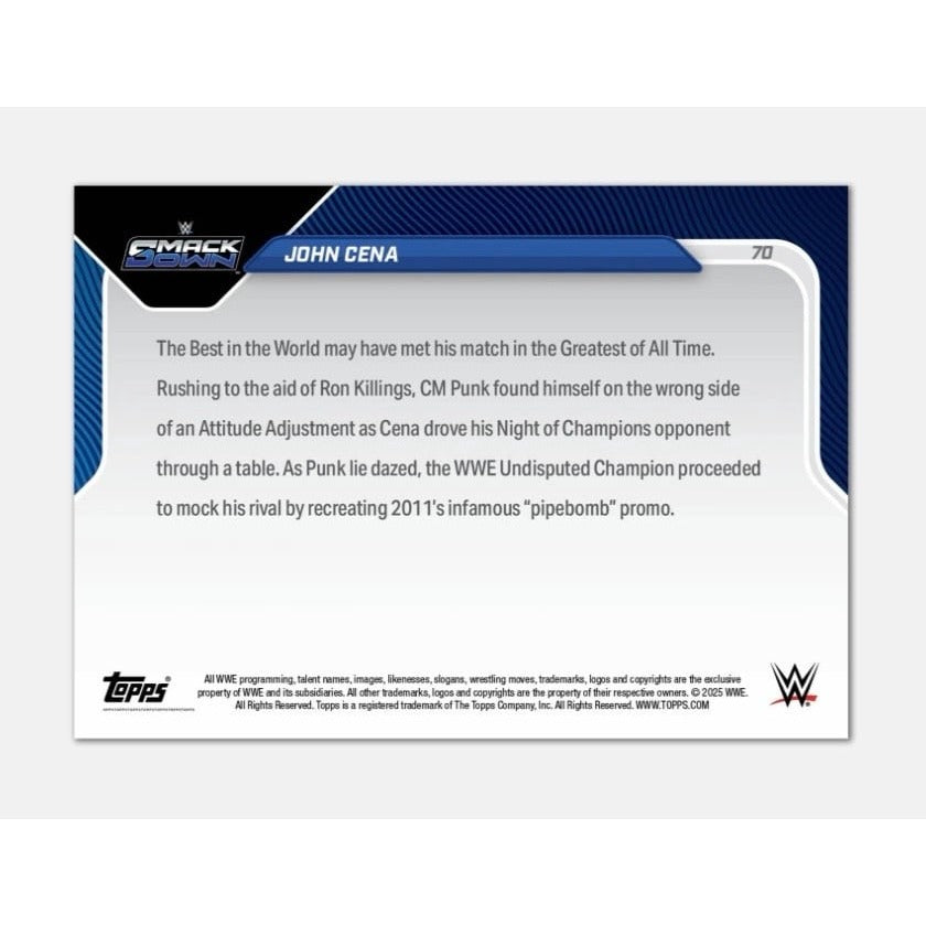John Cena Topps NOW John Cena 1886 PR 2025 Topps NOW WWE 70 CM Punk SmackDown Pipebomb Card