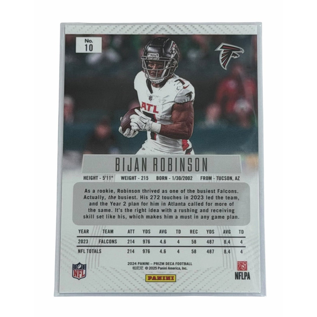 Bijan Robinson Panini Bijan Robinson 2024 Panini Prizm Deca 10 NFL Atlanta Falcons Star RB NM