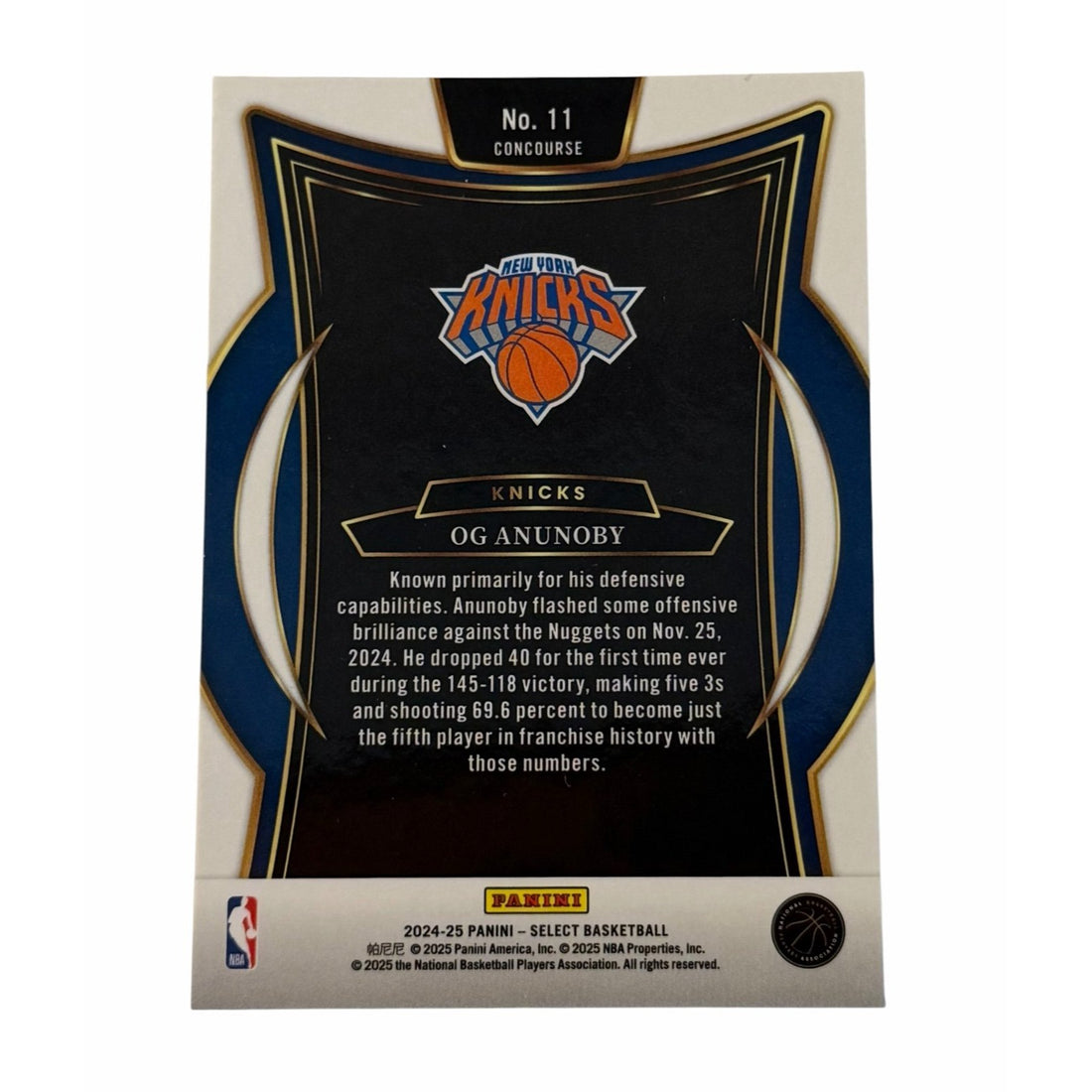 OG Anunoby Panini Select OG Anunoby 2024-25 Panini Select Blue Concourse 11 NBA New York Knicks
