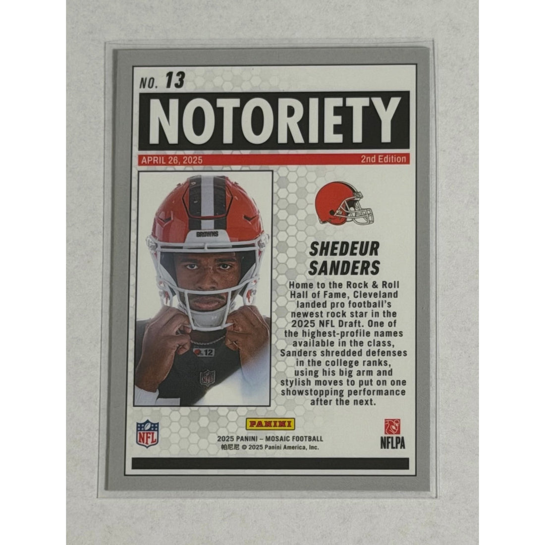 Shedeur Sanders RC 2025 Panini Mosaic Notoriety #13 Cleveland Browns Rookie NFL