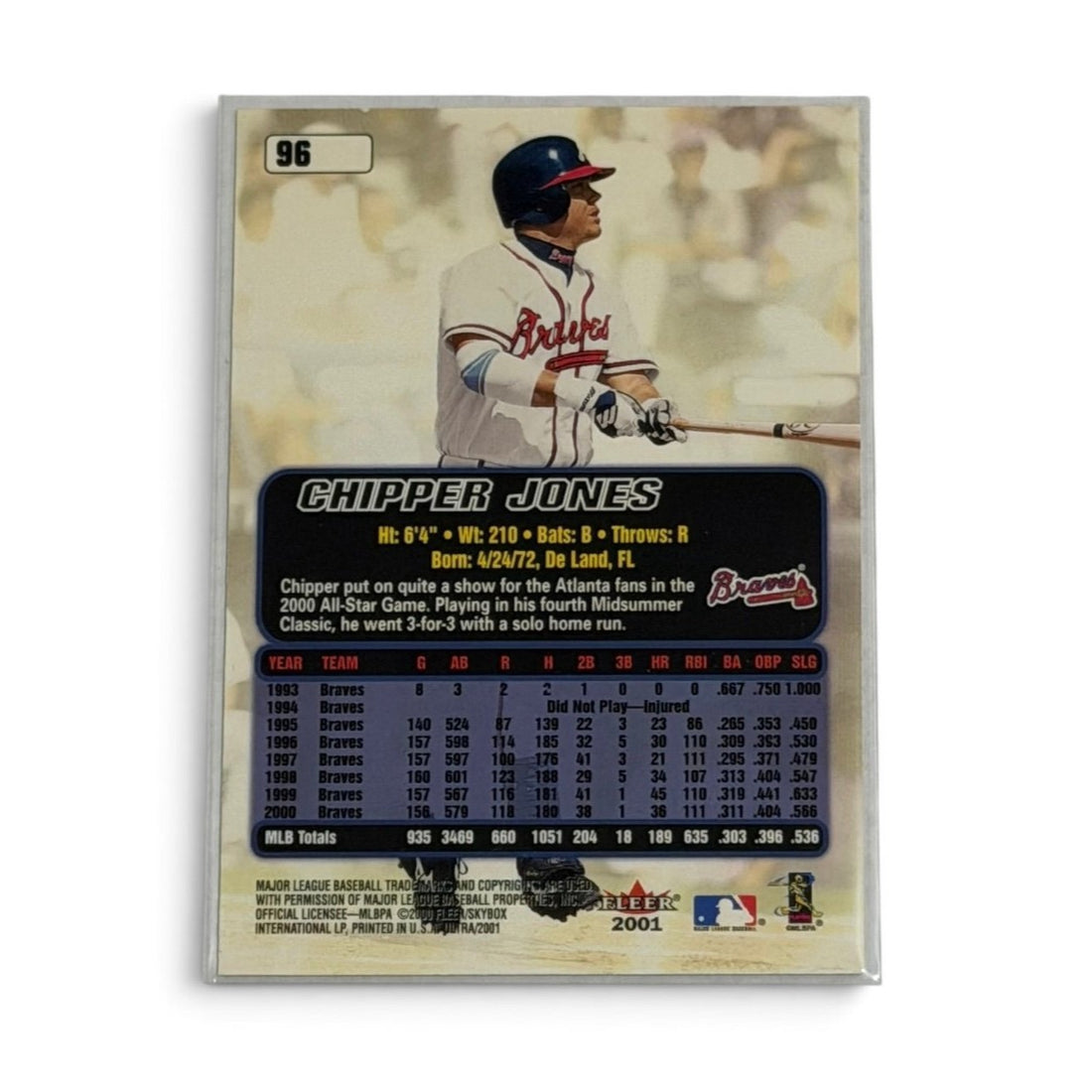 2001 Fleer Ultra Chipper Jones #96 Atlanta Braves MLB HOF Baseball Card