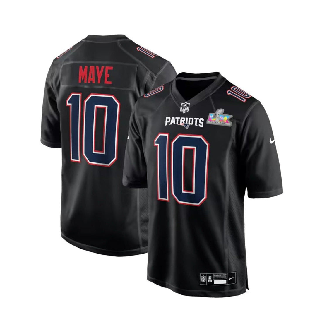 Drake Maye New England Patriots authentic black Super Bowl jersey #10 size L