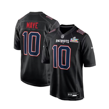 Drake Maye New England Patriots authentic black Super Bowl jersey #10 size L