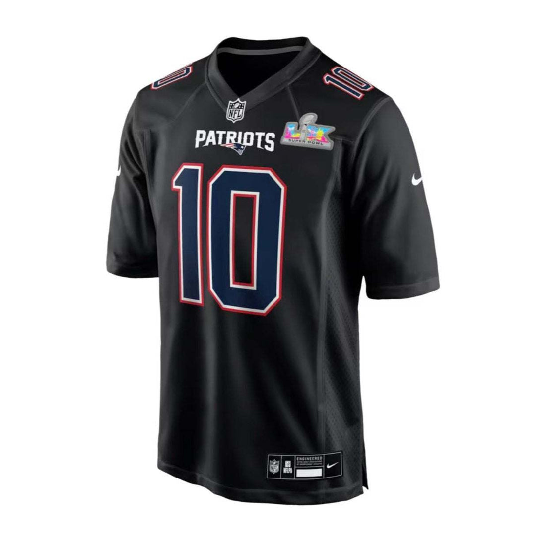 Drake Maye New England Patriots authentic black Super Bowl jersey #10 size L