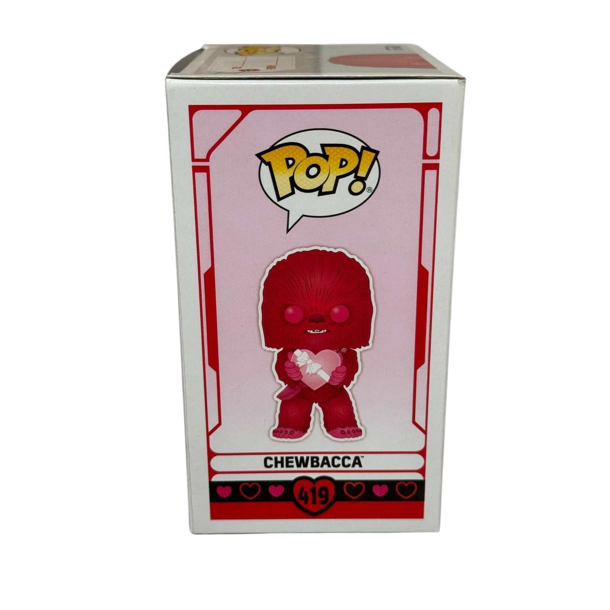 Star Wars Valentine's Edition Chewbacca Funko Pop vinyl bobblehead in original box with heart-themed red design