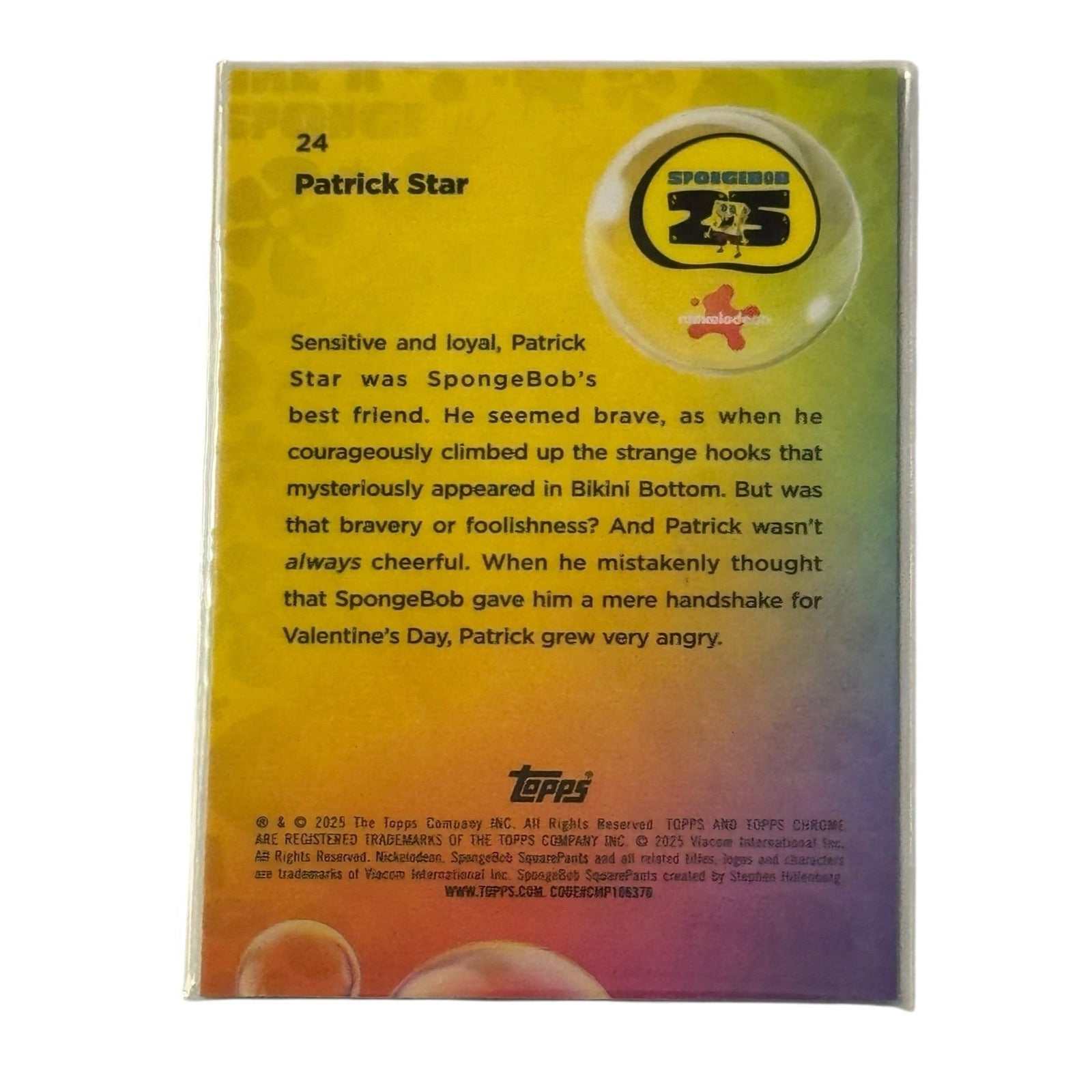2025 Topps Chrome SpongeBob 25th Anniversary Patrick Star #24 near mint trading card back view