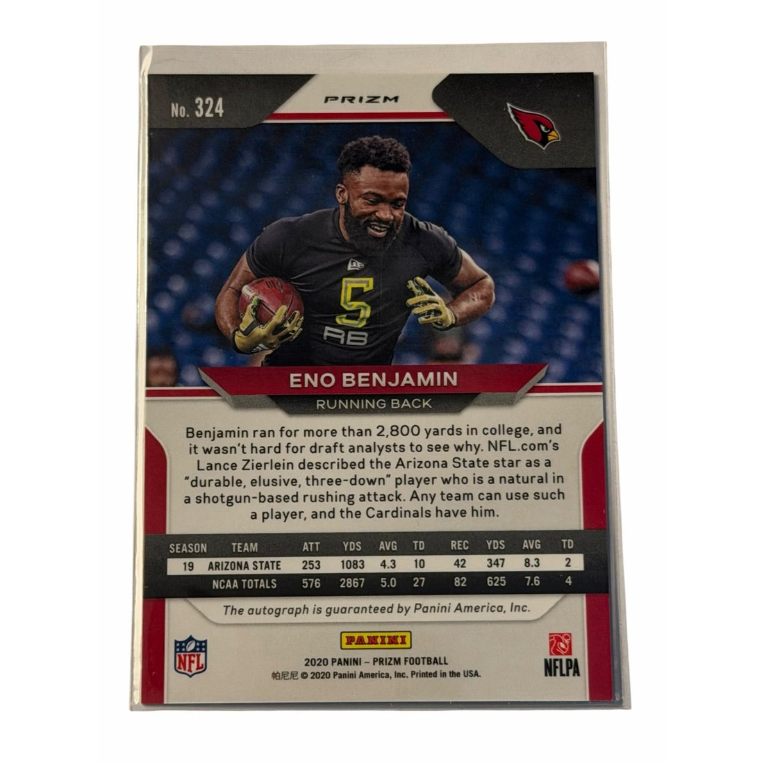 Eno Benjamin RC Auto Green Prizm 2020 Panini Prizm Cardinals Futbol Card #324