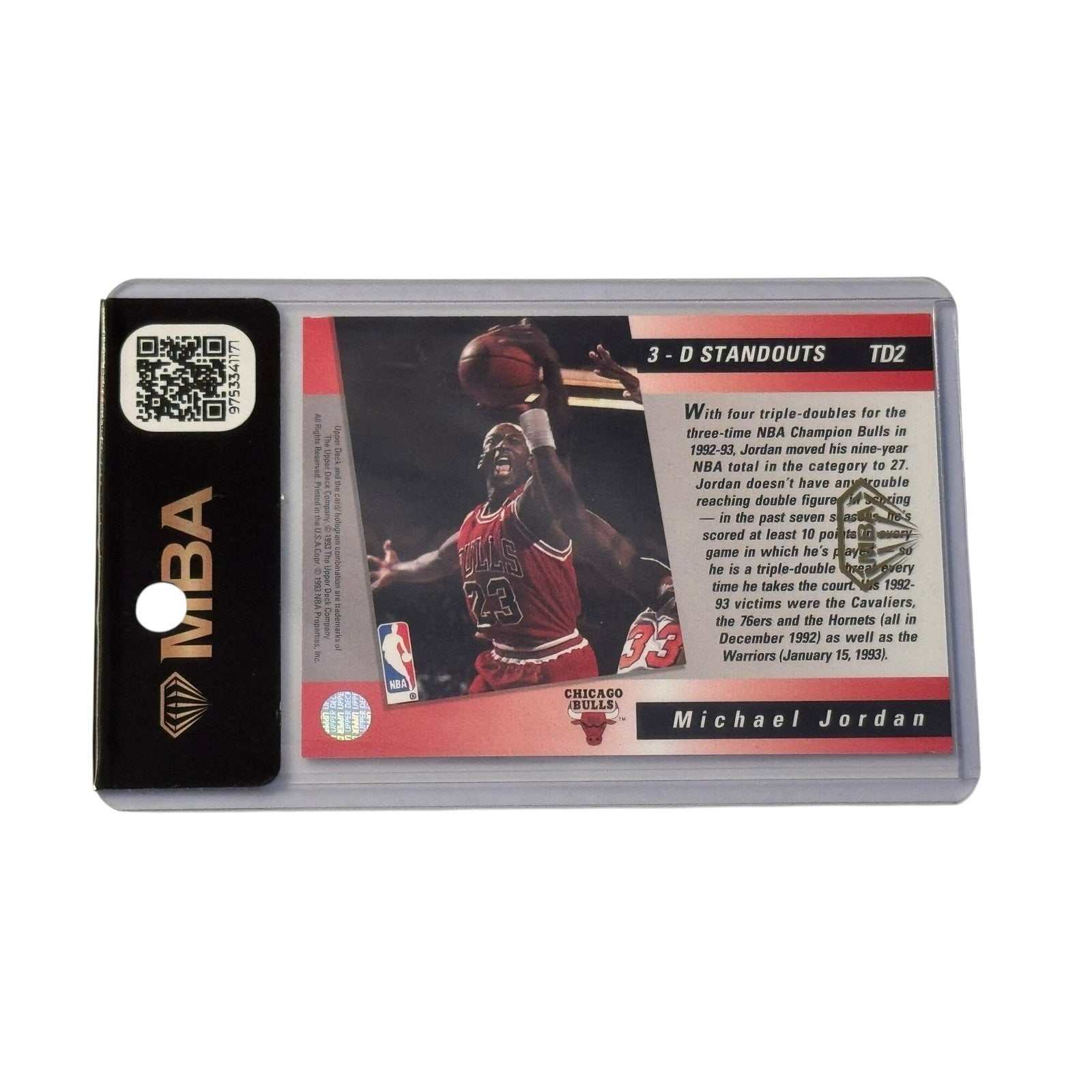 Michael Jordan Upper Deck 3-D Standouts Triple Double TD2 basketball card in MBA certified tamper-evident sleeve
