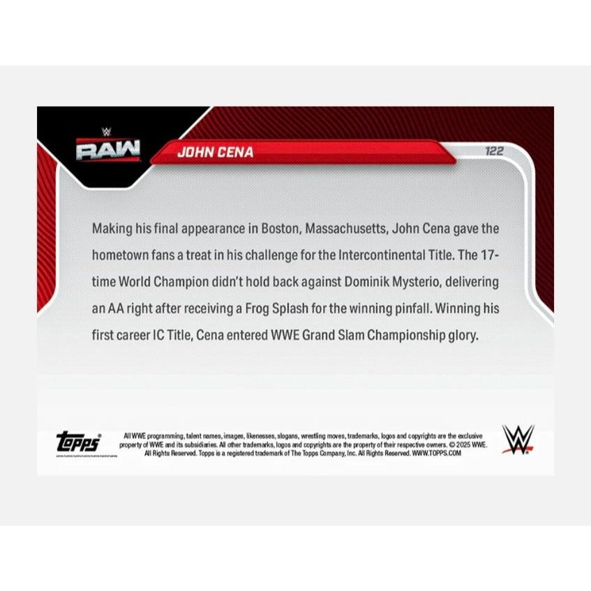John Cena Topps NOW John Cena 4798 PR 2025 WWE Topps NOW 122 Grand Slam Champion IC Title Win