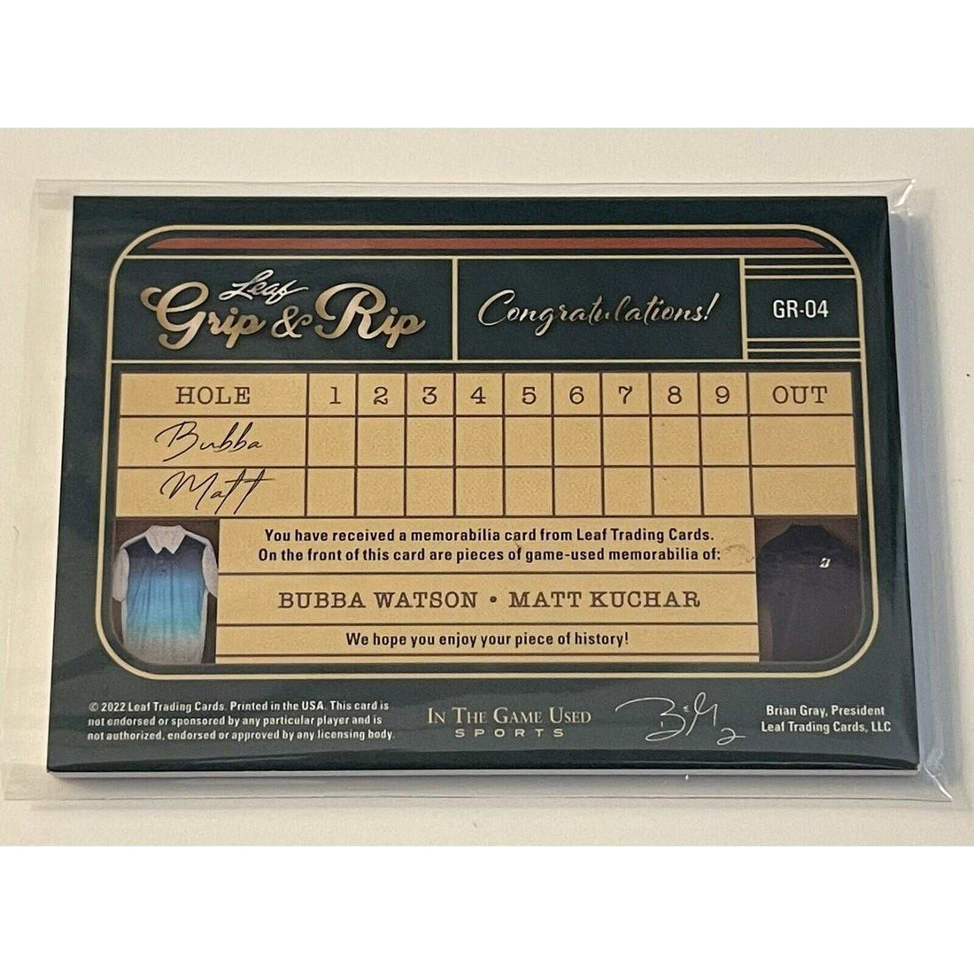 Bubba Watson Matt Kuchar 2022 Leaf In The Game Used Grip & Rip Glove card 4/20