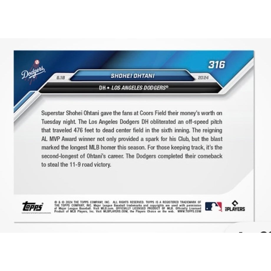 ONLY 4996 Printed Shohei Ohtani 2024 Topps NOW #316 MLB Dodgers 476 Ft HR