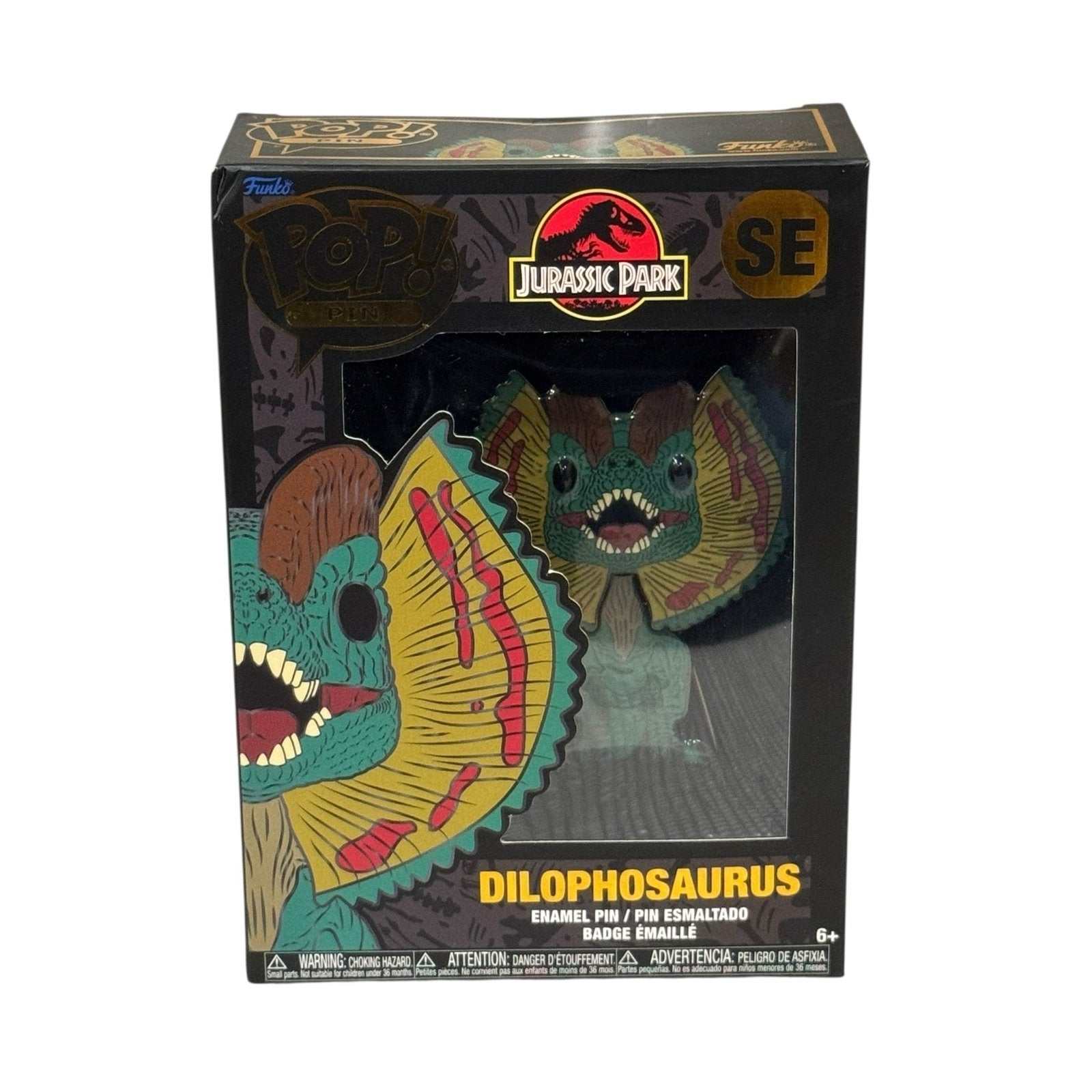 Funko Pop Pin Jurassic Park Dilophosaurus SE enamel collectible in display box