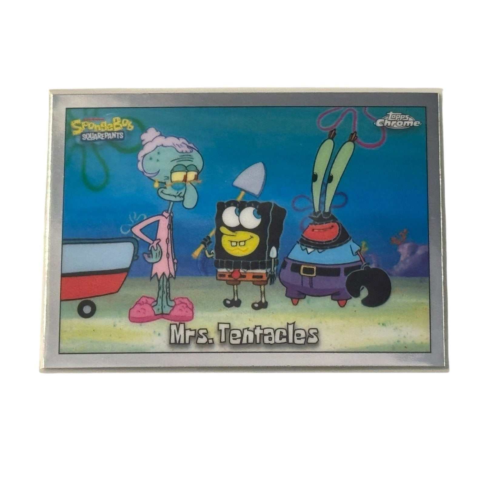 Topps Chrome SpongeBob 25th Anniversary Mrs. Tentacles #21 trading card with Squidward and Mr. Krabs characters