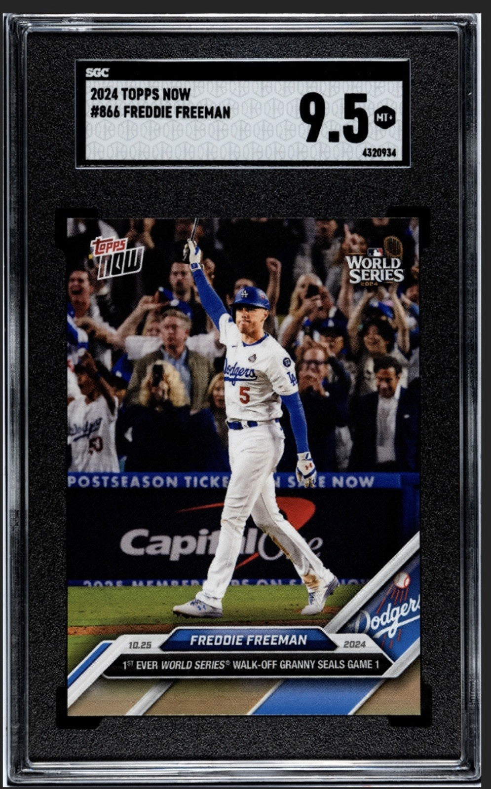 2024 Topps Now! Freddie Freeman 1st World Series Grand Slam W/Off HR 866 SGC 9.5