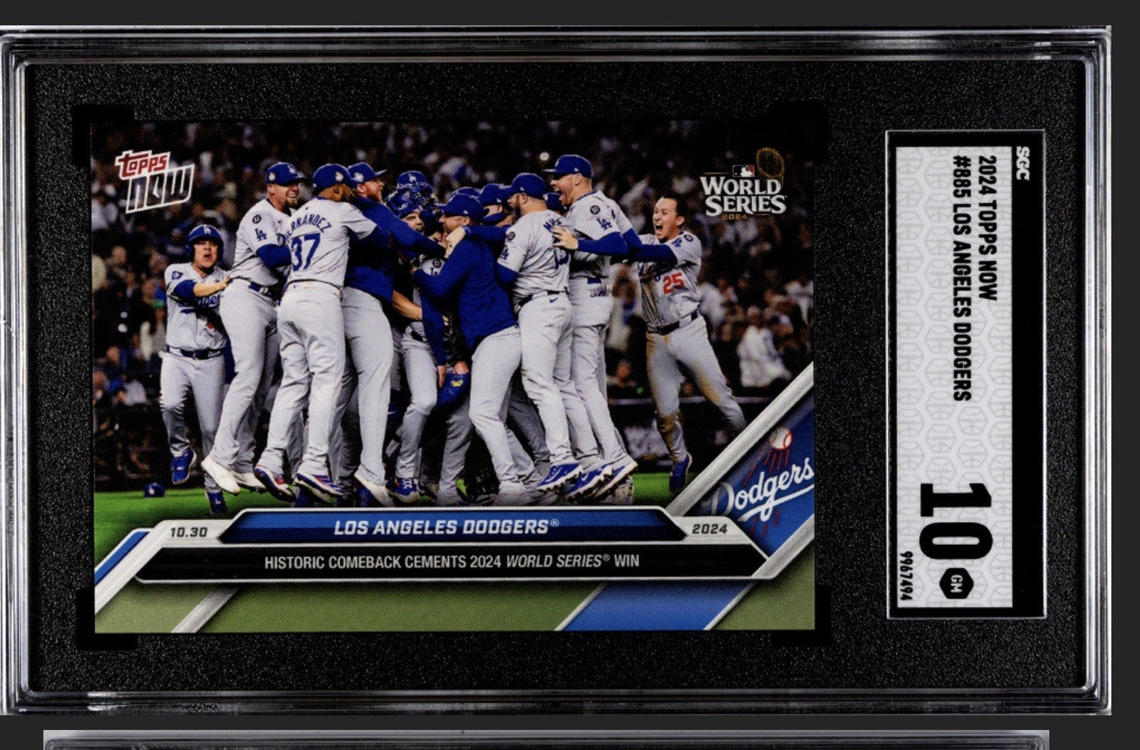 2024 Topps Now! LA Dodgers HISTORIC COMEBACK Wins WORLD SERIES Card 885 - SGC 10