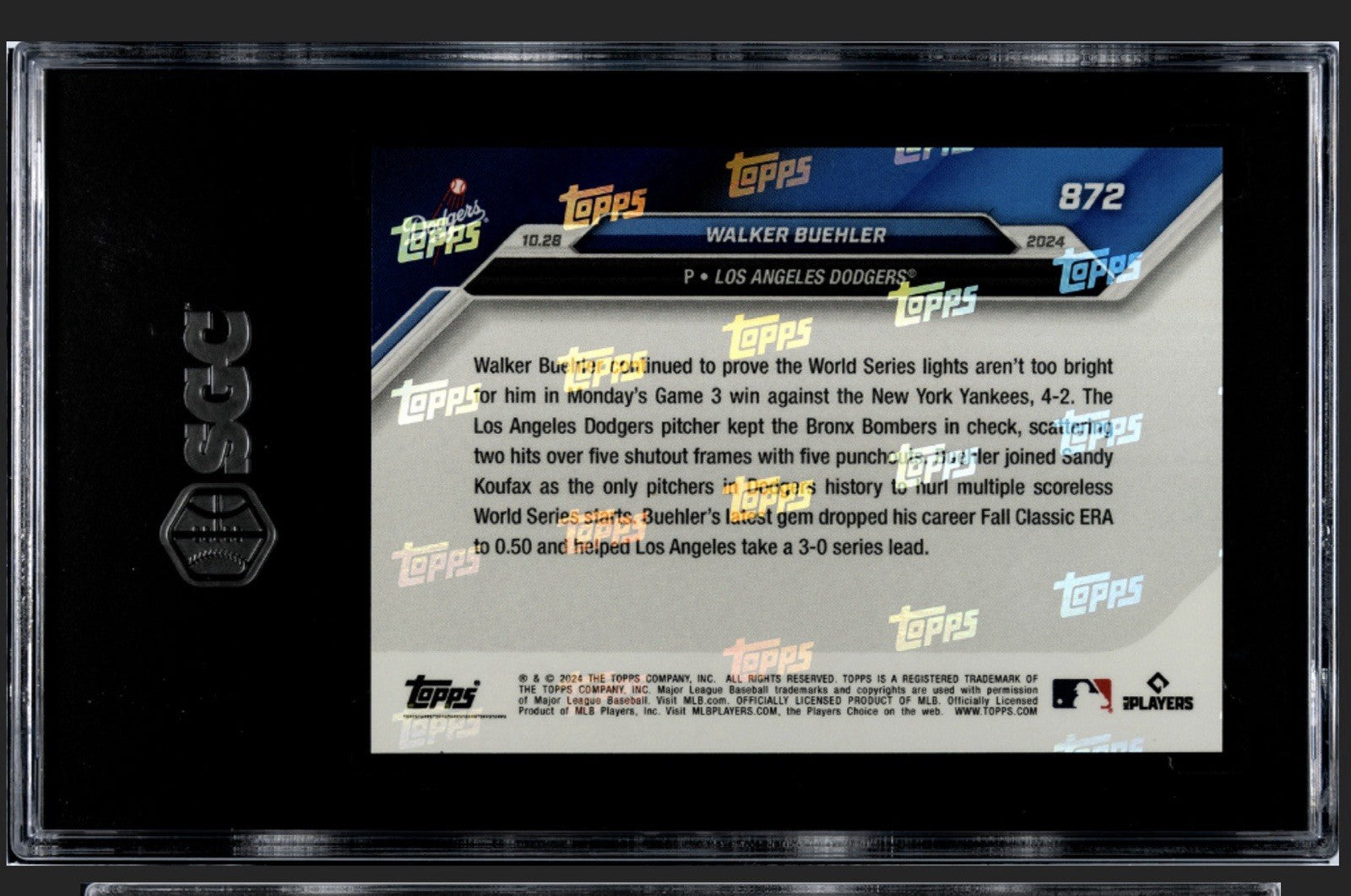 ONLY 4099 Printed! 2024 Topps Now MLB LA World Series Walker Buehler #872 SGC 10