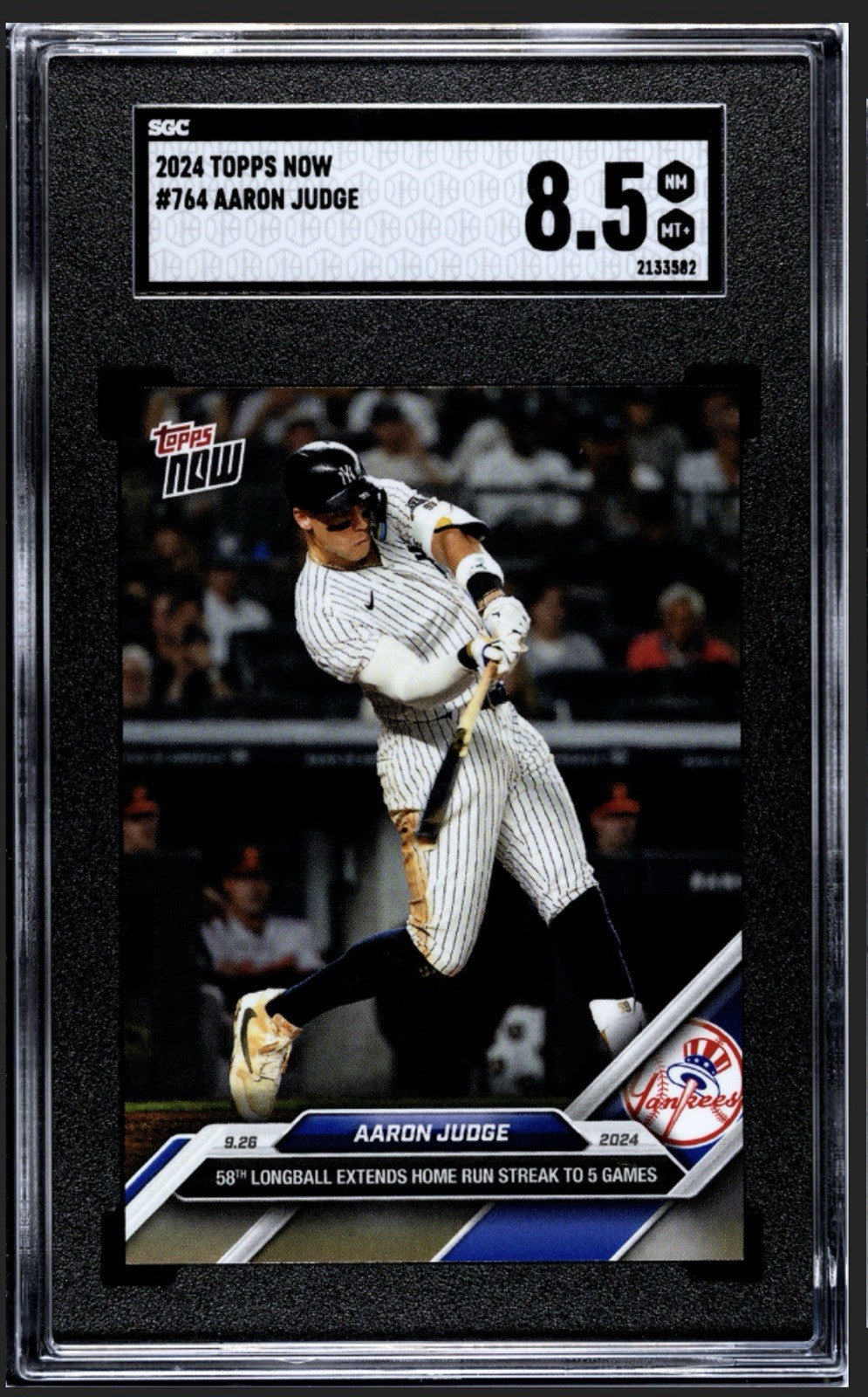 2024 Topps Now Aaron Judge* MLB NY Yankees HR 58 Streak to 5 Games #764 SGC 8.5*