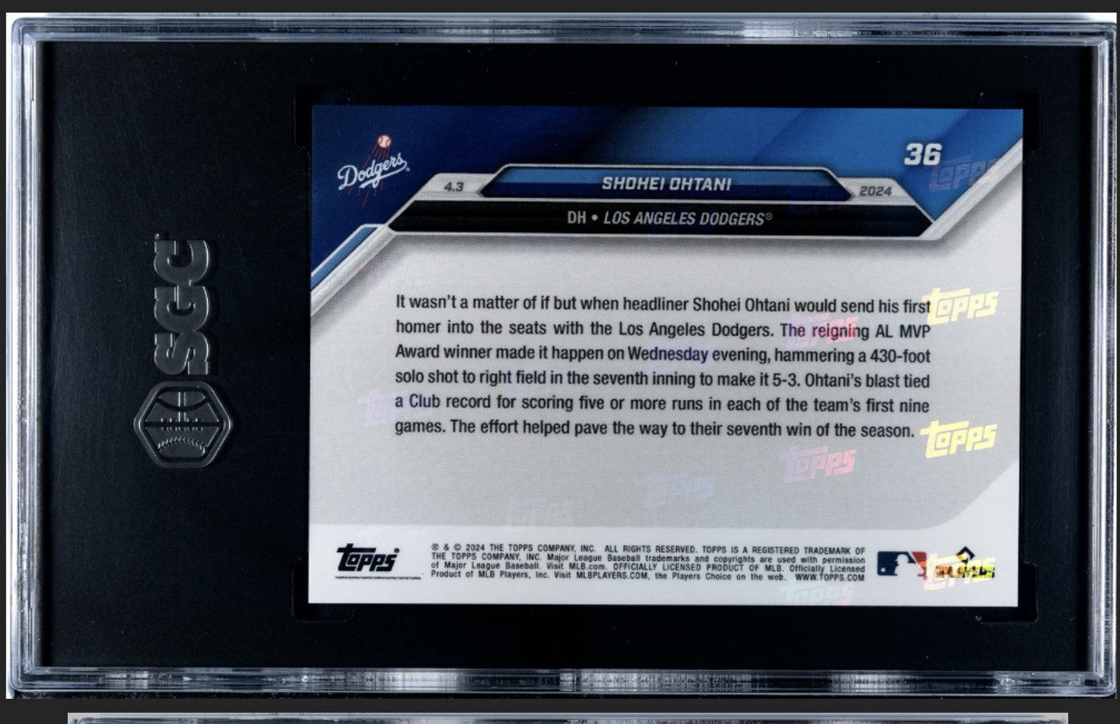 Shohei Ohtani 2024 Topps Now Card #36 First Home Run Los Angeles Dodgers SGC 10*