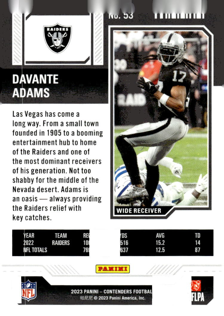 2023 Panini Contenders #53 - Davante Adams Season Ticket Retail - NFL LV Raiders