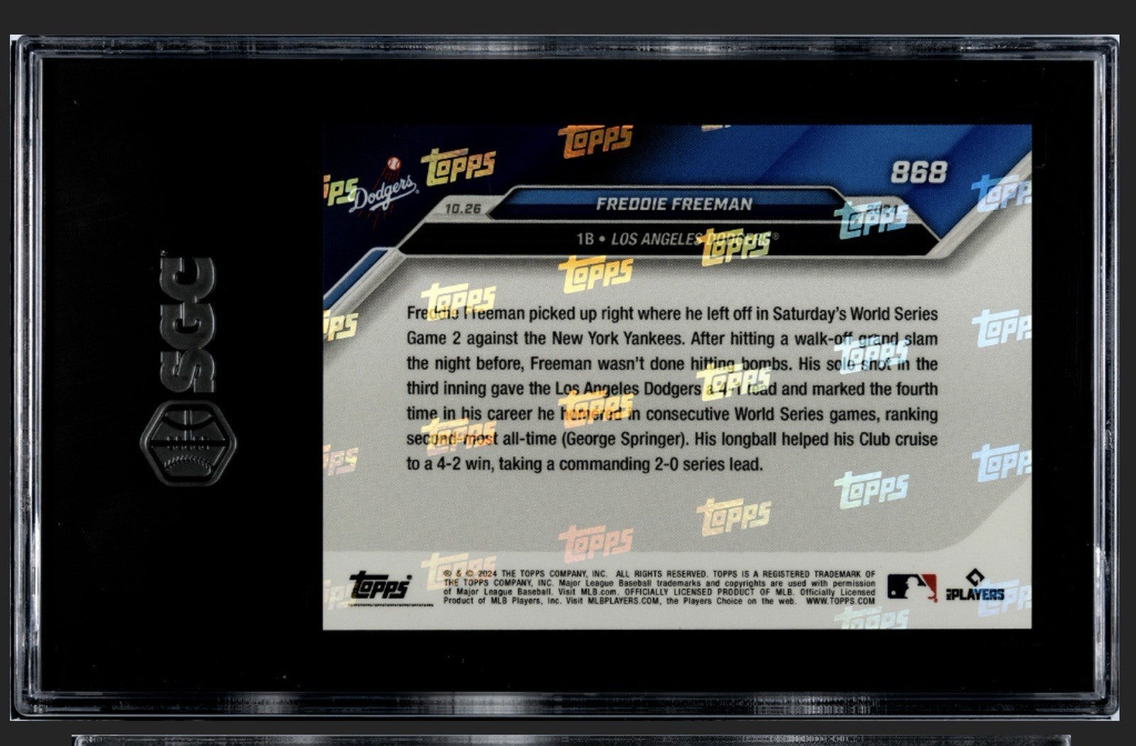 2 STARS! Freddie Freeman/Betts World Series HRs 2024 MLB Topps NOW #868 SGC 9.5*