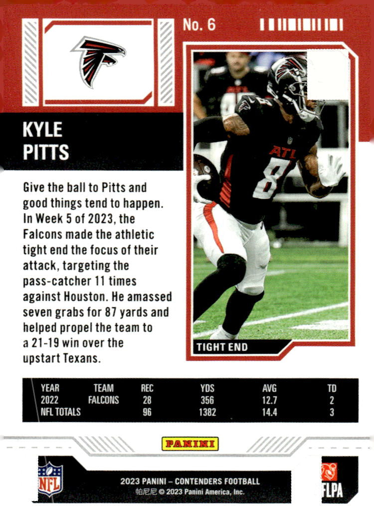2023 Panini Contenders #6 Kyle Pitts Season Ticket Retail NFL ATL Falcons