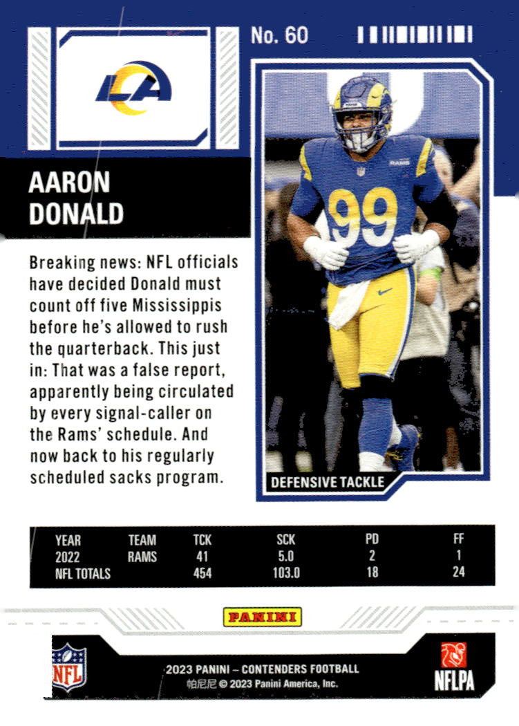 2023 Panini Contenders Football #60 Aaron Donald* Game Ticket Bronze NFL LA Rams
