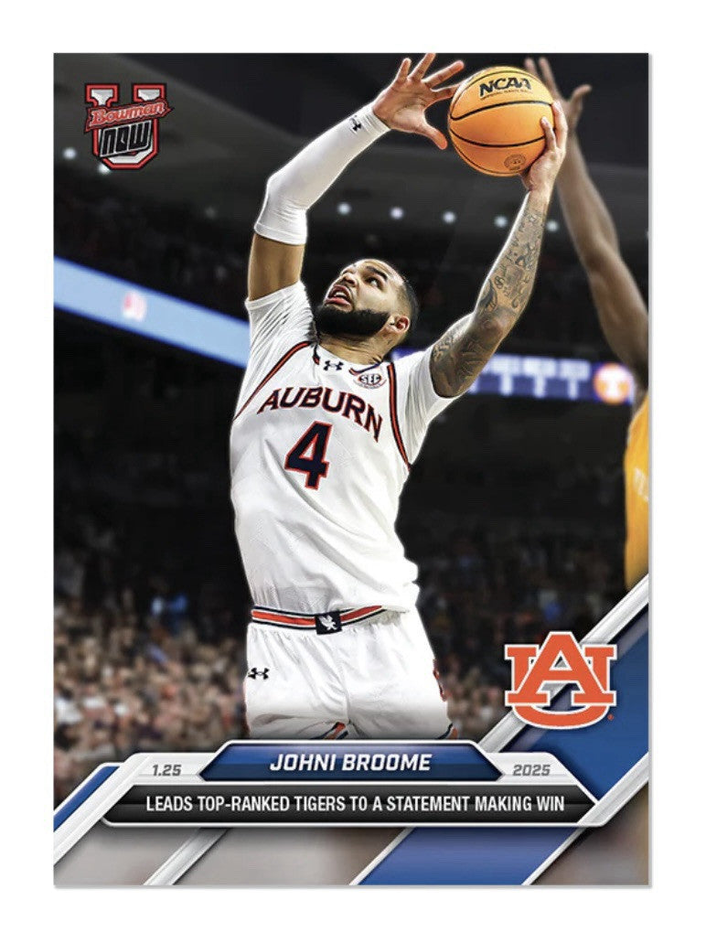2024-25 Bowman U Now Johni Broome Rookie Leads Top Ranked Tigers - NCAA Card #52