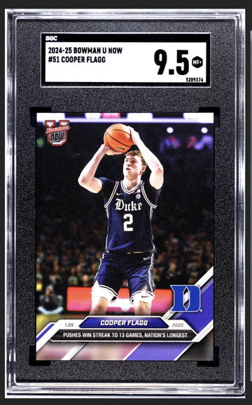 Cooper Flagg RC 2024-25 Bowman U Now - Pushes Win streak to 13 - Card 51 SGC 9.5