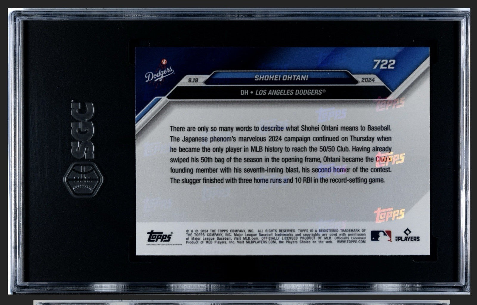 2024 Topps Now SHOHEI OHTANI #722 1st 50/50 Player In History LA Dodgers SGC 9.5