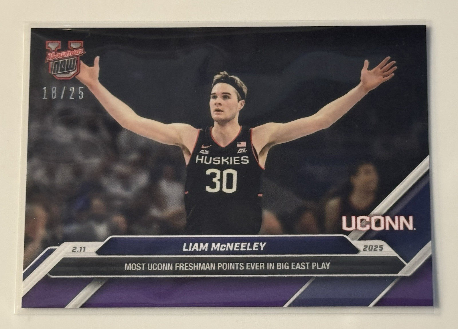 18/25* Liam McNeeley RC - 2024-25 Bowman U NOW® - NCAA UCONN Basketball Card #64