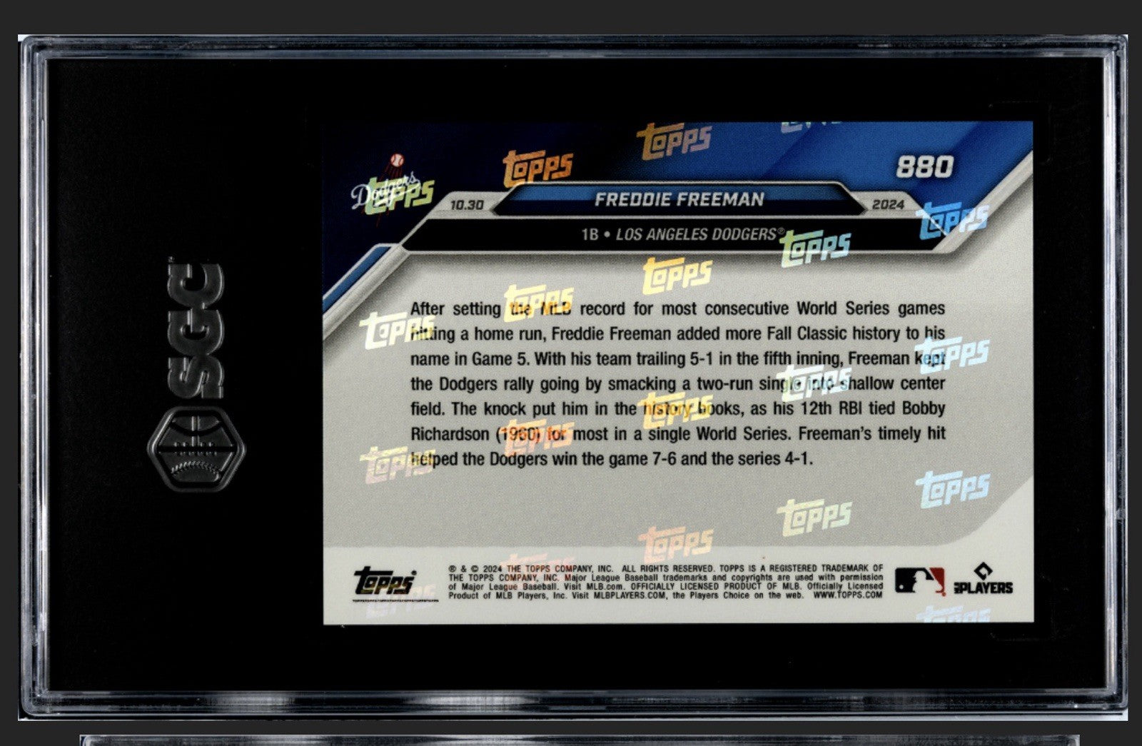 Freddie Freeman 12 RBIs 2024 MLB Topps NOW LA Dodgers World Series #880 - SGC 10