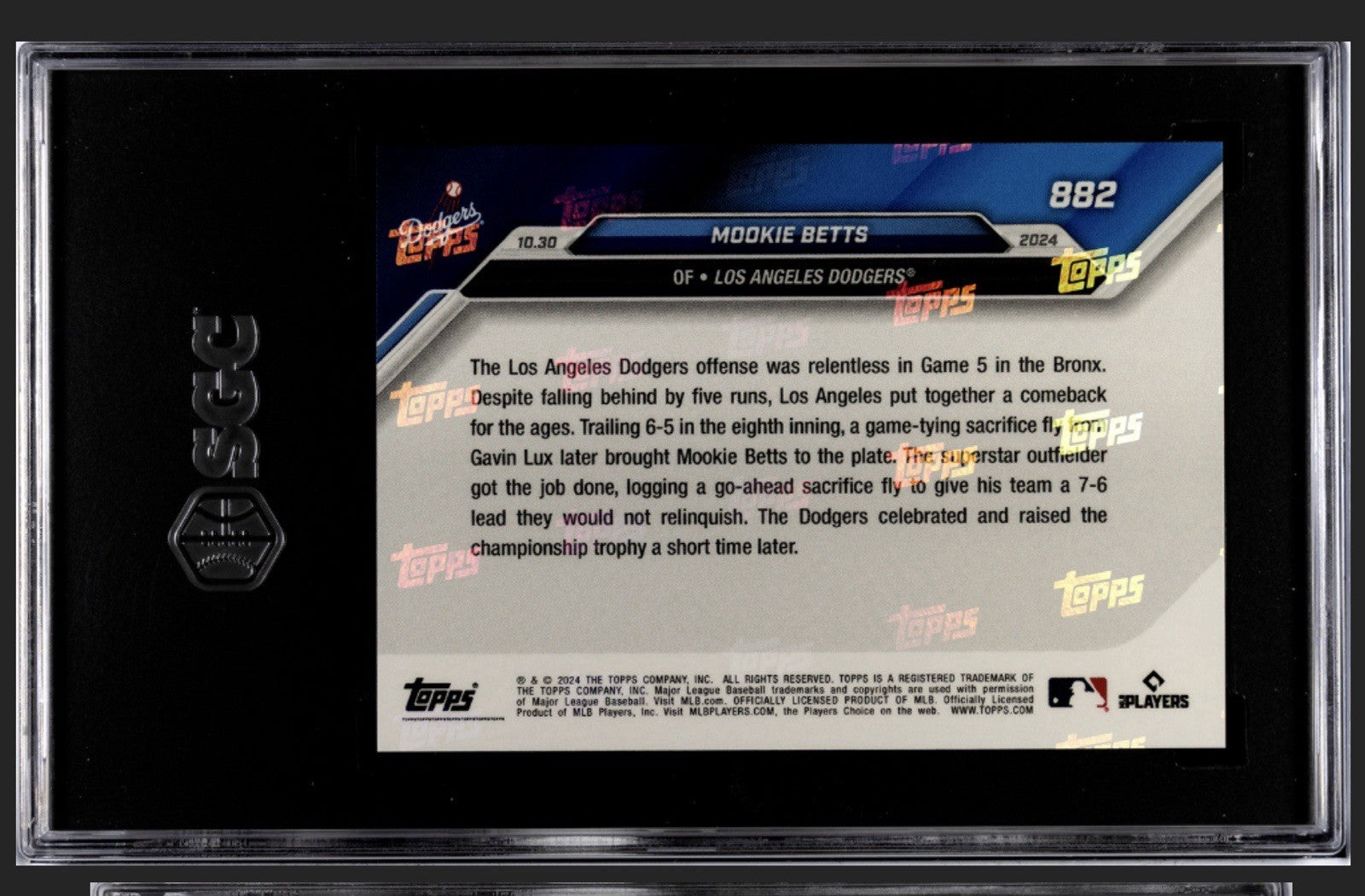 2024 Topps Now Mookie Betts MLB LA Dodgers World Series Sac Comeback #882 SGC 10