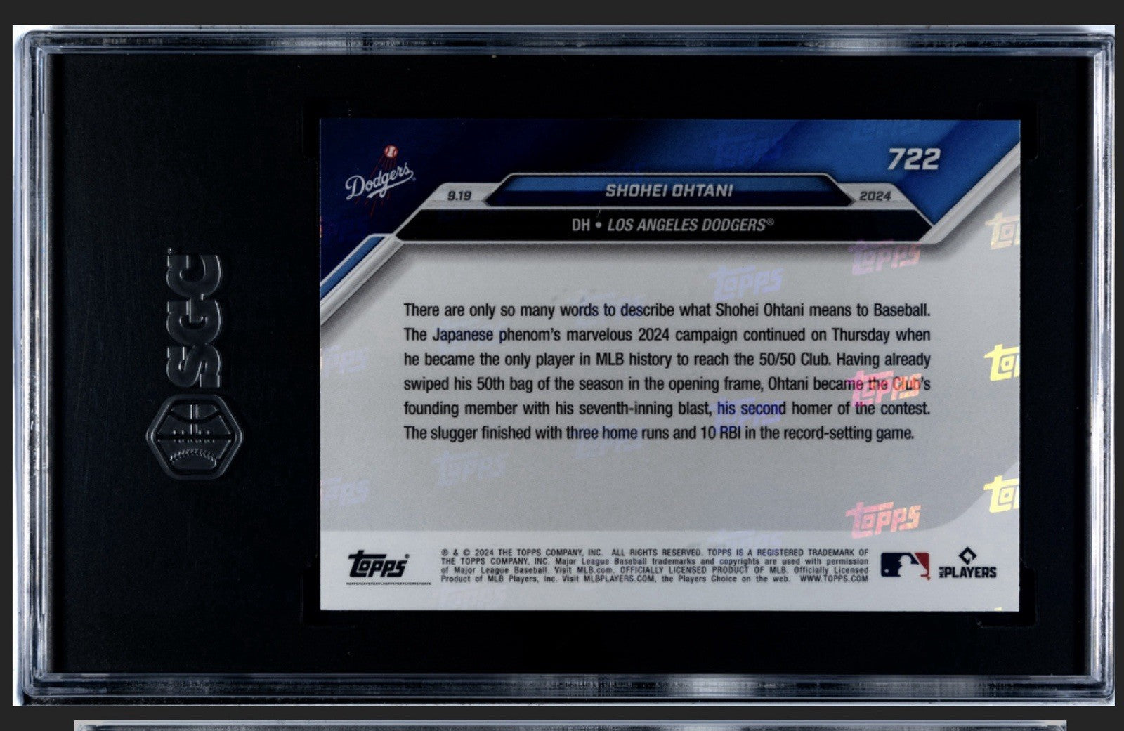 2024 Topps Now SHOHEI OHTANI #722 1st 50/50 Player In History LA Dodgers SGC 8.5