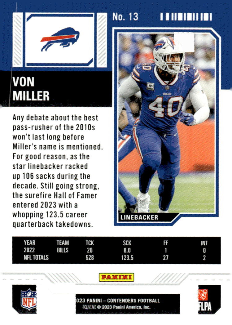 2023 Panini Contenders #13 - Von Miller Season Ticket Retail - NFL Broncos/Bills