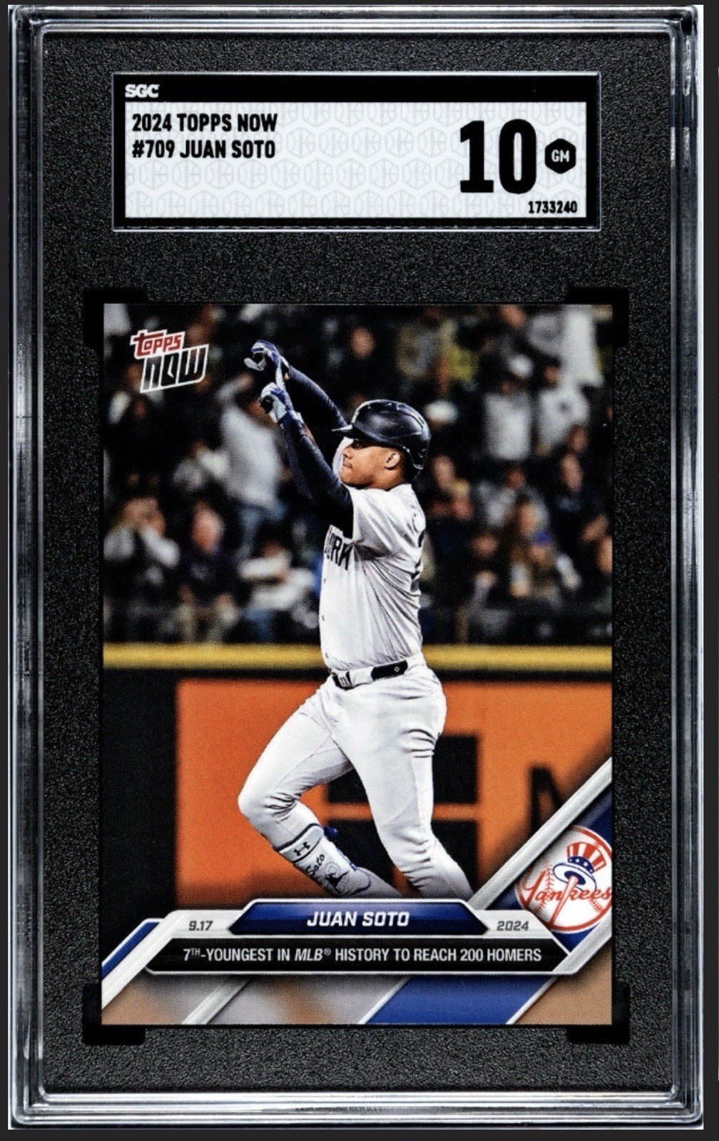 2024 Topps Now #709 Juan Soto MLB NY Yankees/Mets 7th Youngest to 200 HRs SGC 10