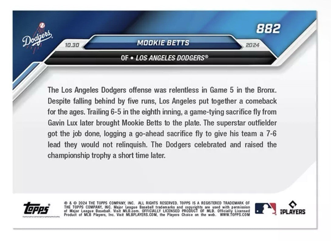 2024 Topps Now Mookie Betts* MLB LA Dodgers World Series - Sac Fly Comeback #882