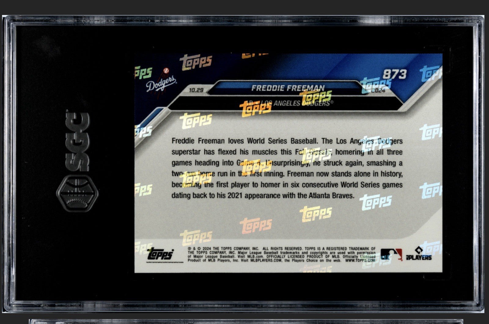 MLB RECORD Freddie Freeman 2024 MLB Topps NOW 6th Straight Game W/HR 873 SGC 9.5