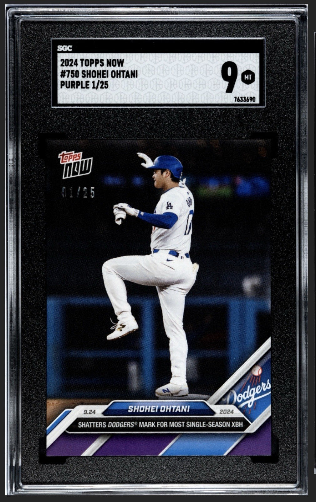 1/25 2024 Topps Now Shohei Ohtani Card #750 Shatters Dodgers XBH Record! - SGC 9