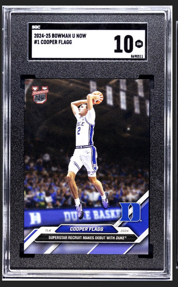 Cooper Flagg RC 2024 Bowman U Now #1 Debut Duke Blue Devils ROOKIE Card - SGC 10