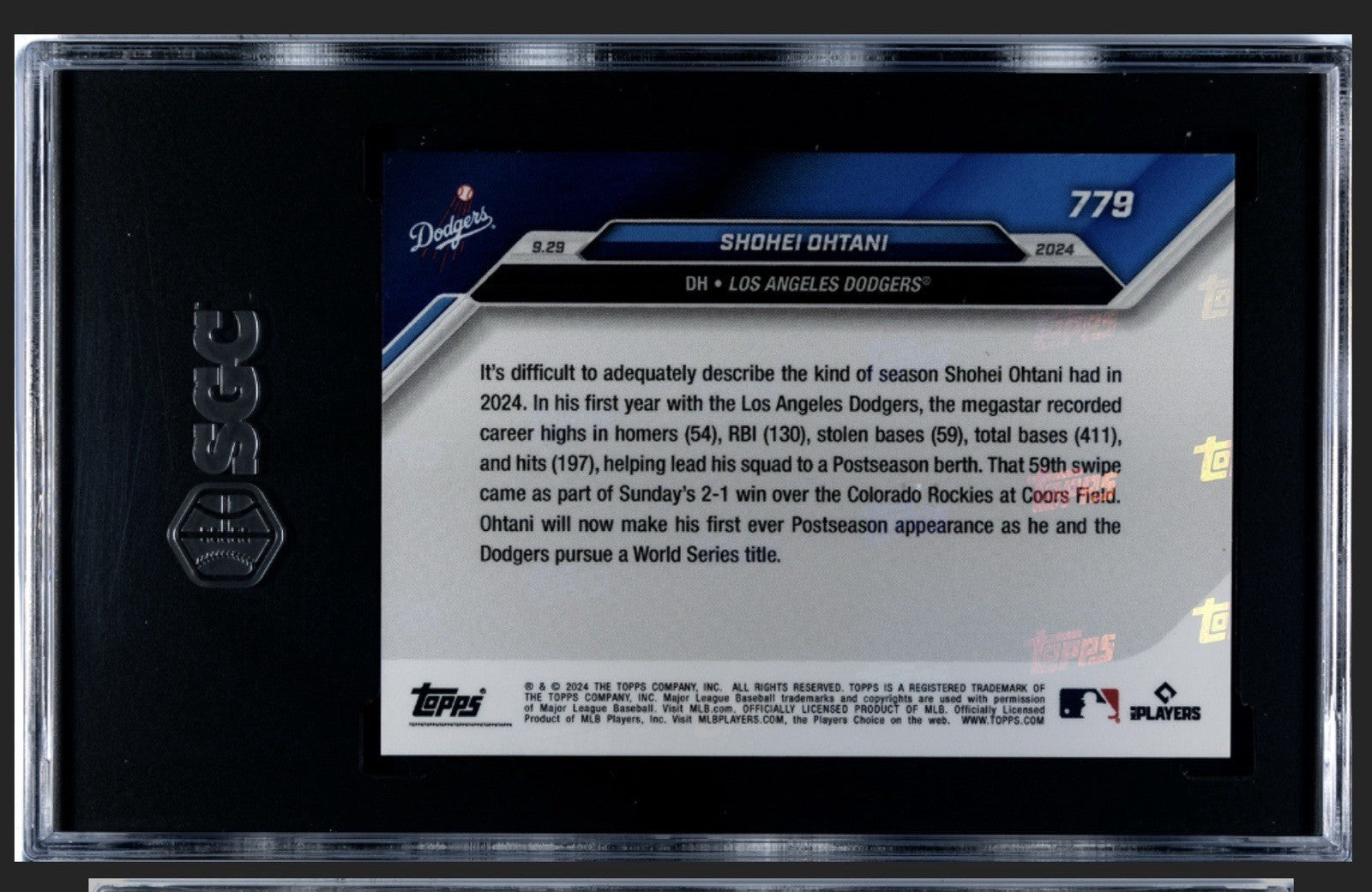Shohei Ohtani 2024 Topps NOW  #779  LA Dodgers Gem Mint 59th Stolen Base SGC 9.5