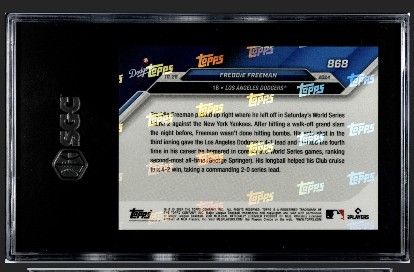 2 STARS! Freddie Freeman/Betts World Series HRs 2024 MLB Topps NOW #868 - SGC 10