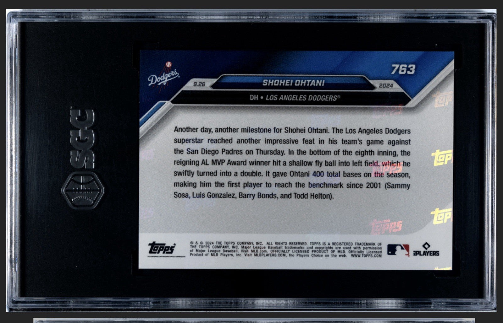 2024 TOPPS NOW SHOHEI OHTANI 1st 10 Total Bases Since 2001 Dodgers #763 SGC 9.5