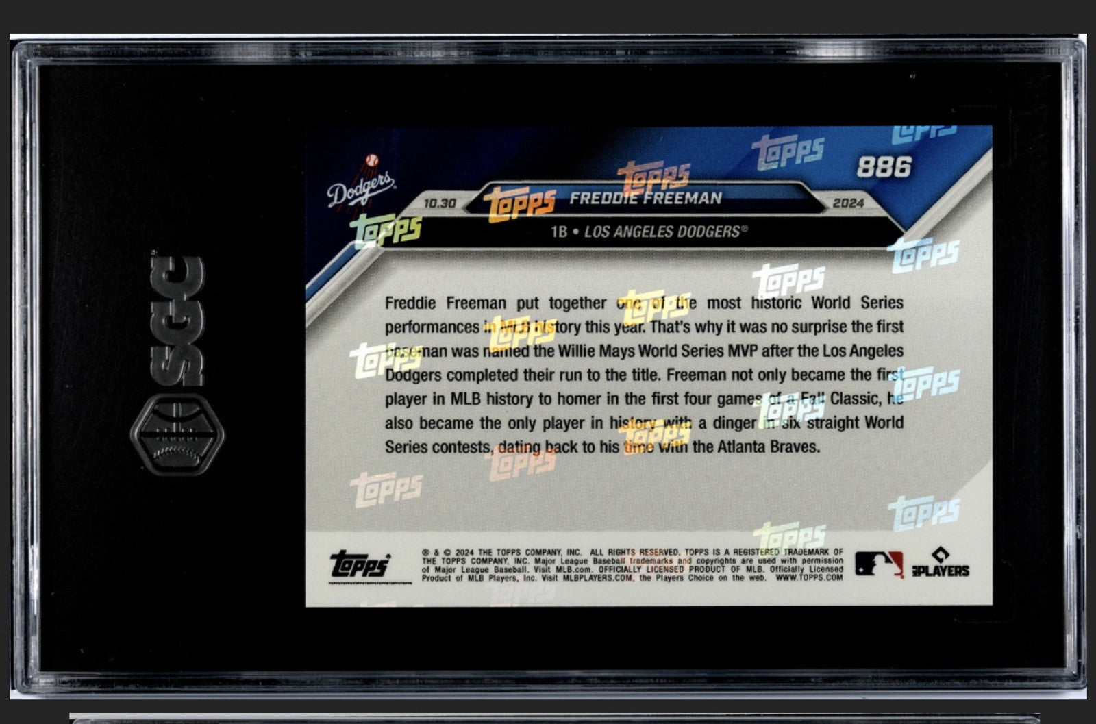 MVP AWARD! Freddie Freeman* 2024 MLB Topps NOW #886 Dodgers World Series SGC 8.5