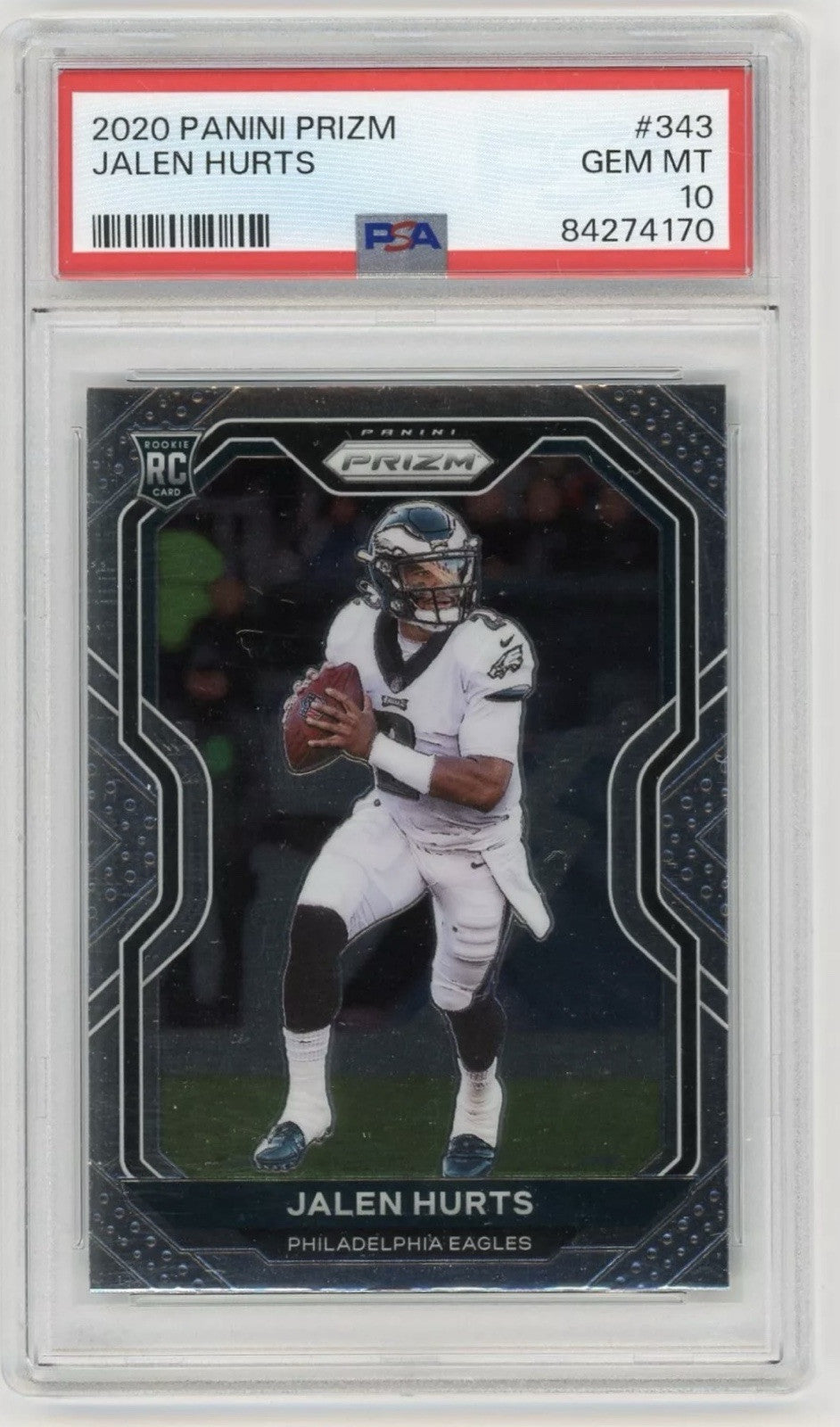 Jalen Hurts RC 2020 Panini Prizm Card #343 - NFL Eagles Champs - PSA 10 GEM MINT